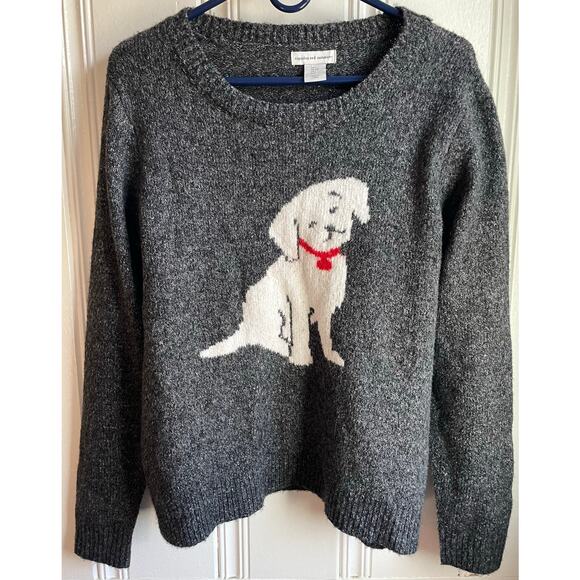 Cupcakes and Cashmere Dog Graphic Sweater Women’s Large, Gray Puppy Knit - Picture 1 of 5